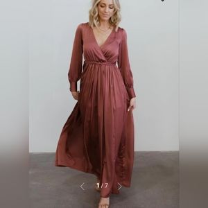 Baltic Born Mauve Dusty Rose Long Sleeve V neck Jenna Maxi Dress